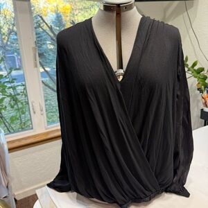 Anthropologie Faux Wrap Women’s Size Large Black Draped Blouse